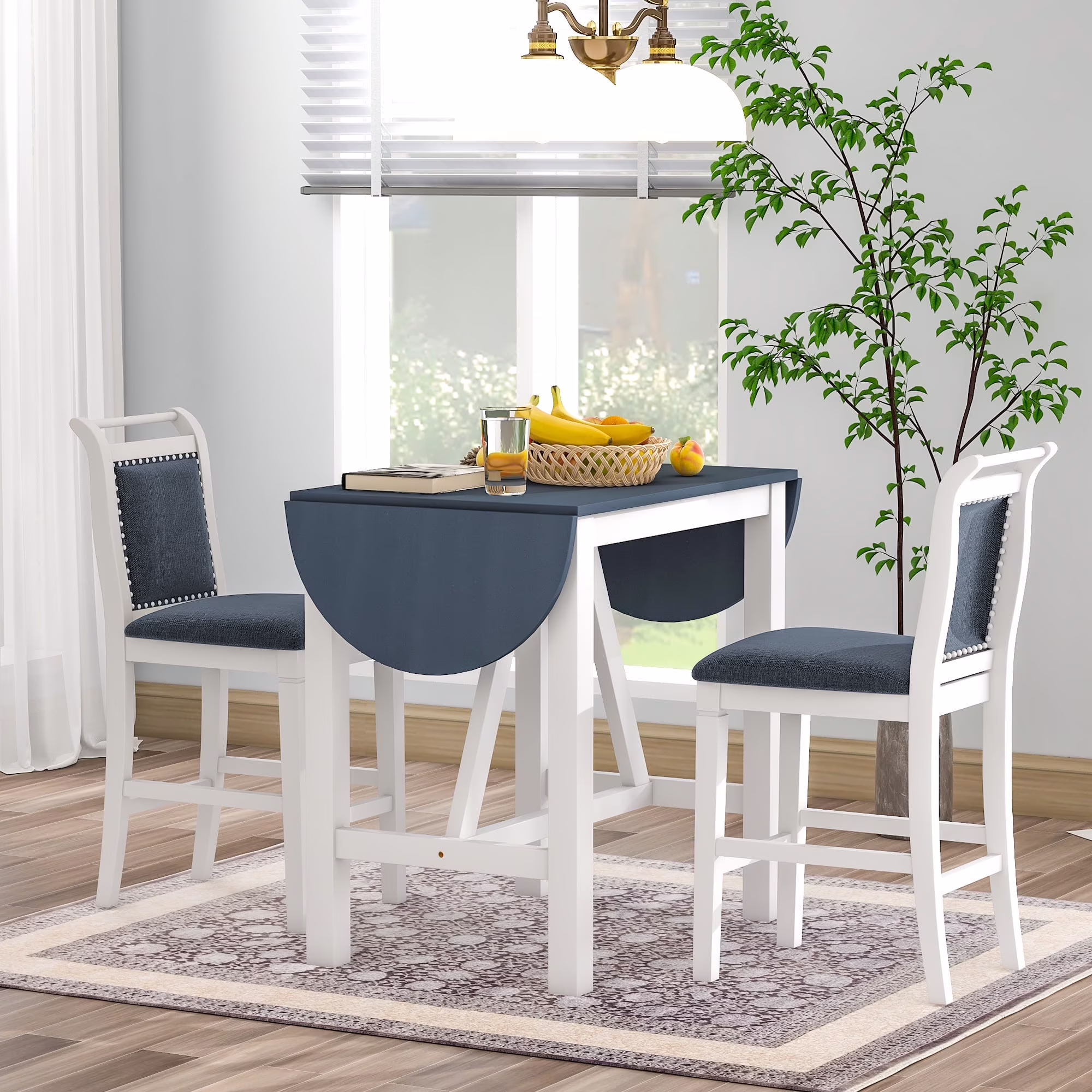Harper & Bright Designs 3 Piece Wood Folding Dining Table Set Drop Leaf Table with 2 Padded Counter Height Dining Chairs for Small Place, Brown - Image 3