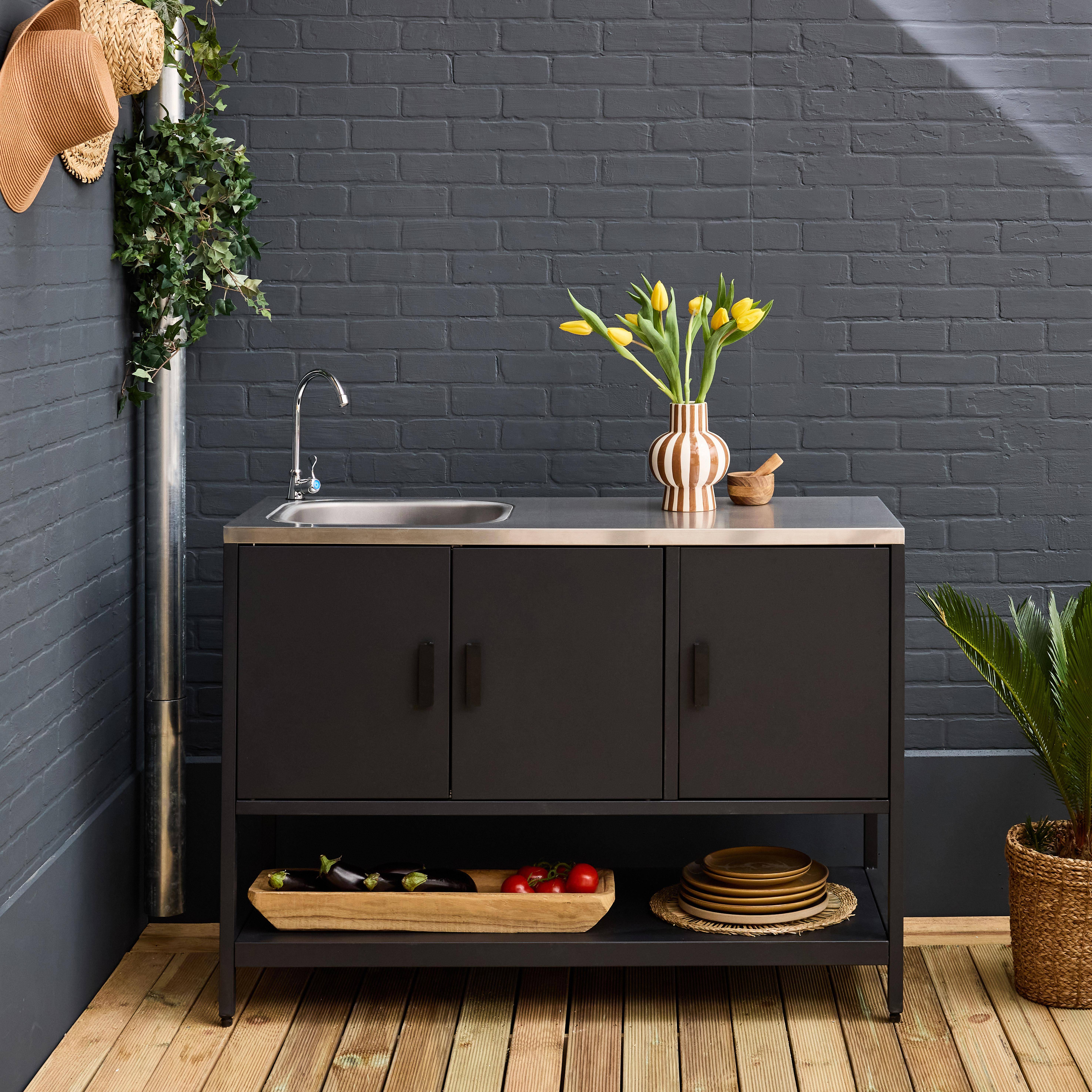 Naxos - Cocina exterior de acero con lavabo, 120cm