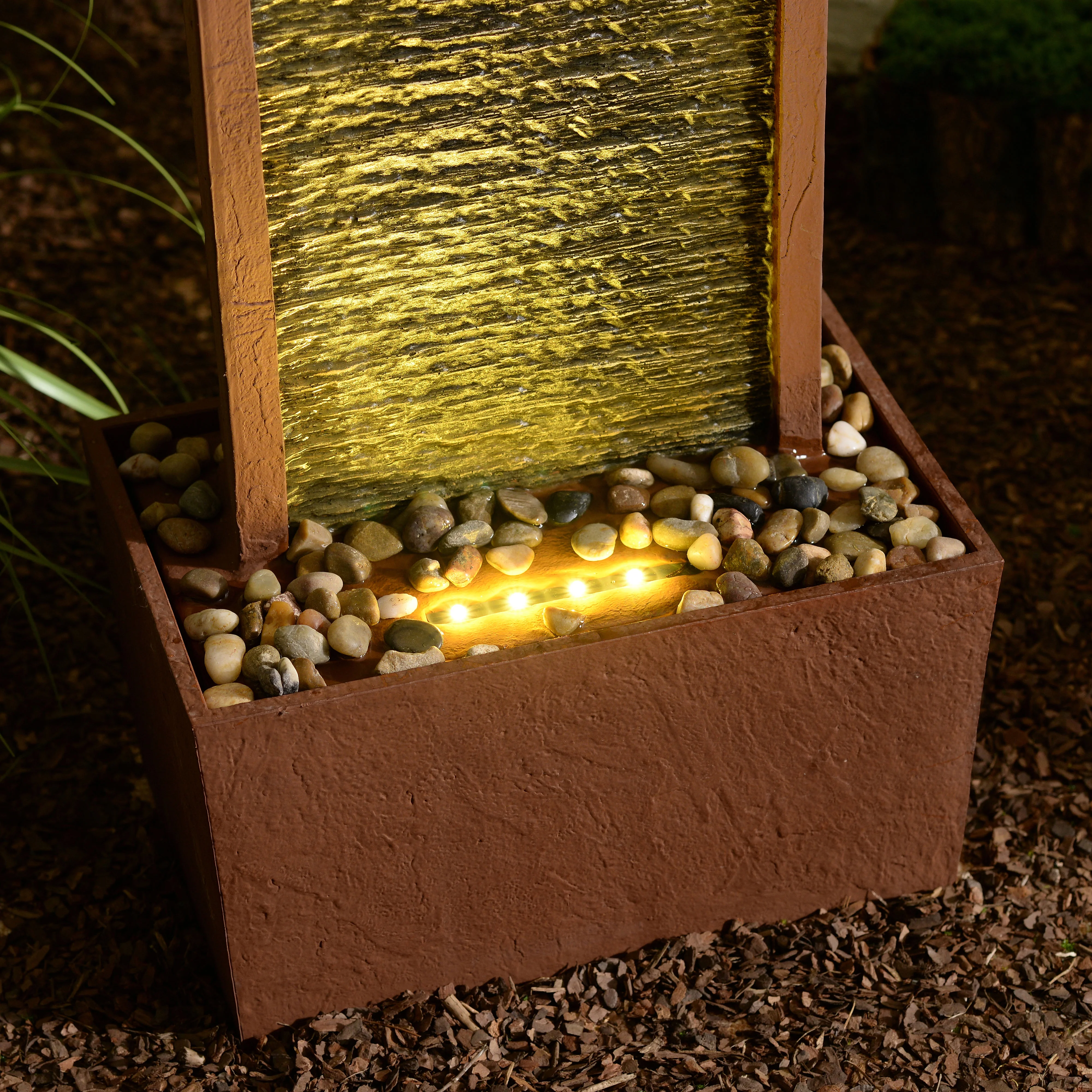 Teamson Home 38.5" Faux Slate Contemporary Outdoor LED Waterfall Fountain with Pebble Base, Red Rock - Image 12
