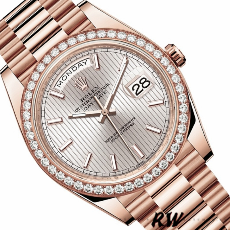 Rolex Day-Date 228345RBR Sundust Stripe Motif Dial Diamond Bezel 40mm Mens Replica Watch