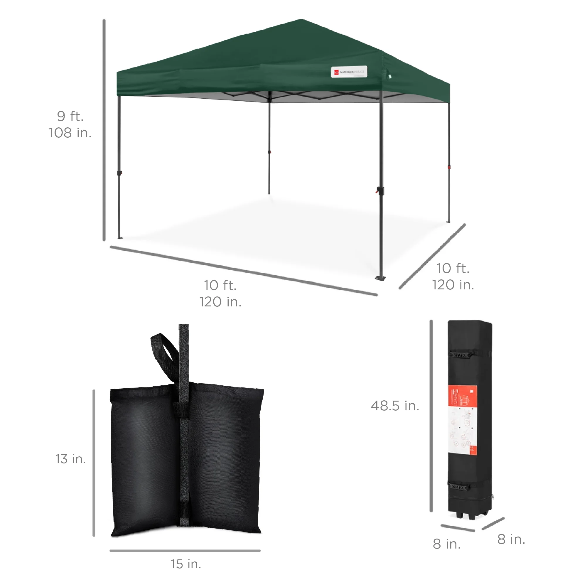 Best Choice Products 10x10ft Easy Setup Pop Up Canopy w/ 1-Button Setup, Wheeled Case, 4 Weight Bags - White - Image 91