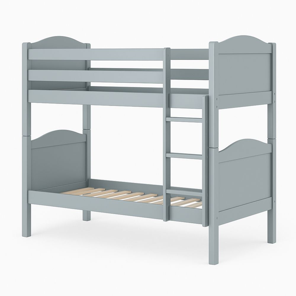 Cama litera de madera en color gris con escaleras,diseño moderno y funcional para espacios reducidos