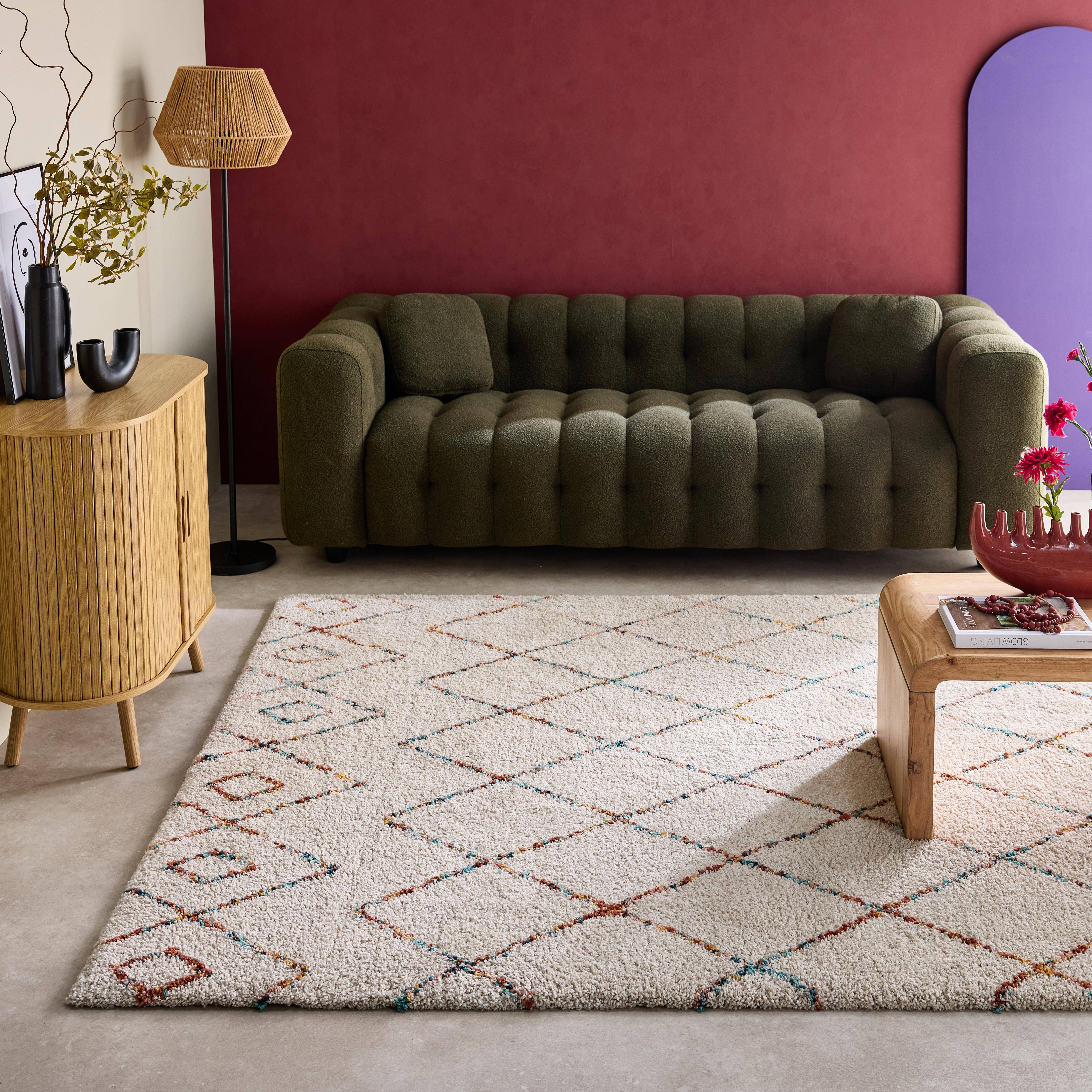 Beverly - Alfombra interior estilo shaggy bereber crema y multicolor