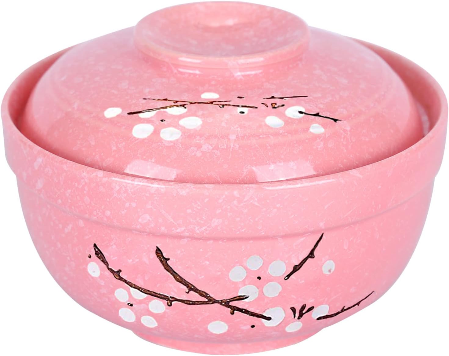 WHJY Japanese Creative Hand-painted Ceramic Tableware with Lid for Soup and Noodles, with Heat Preservation Function, Integrated Bowl and Lid - Blue Plum