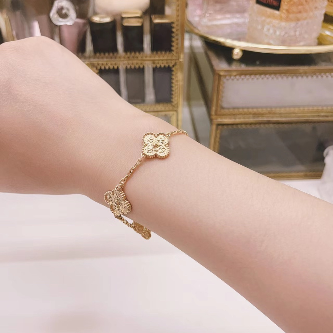 VCA Vintage Alhambra Bracelet Necklace, 5Motifs, Rose Gold,No Diamond - Original Replica Club