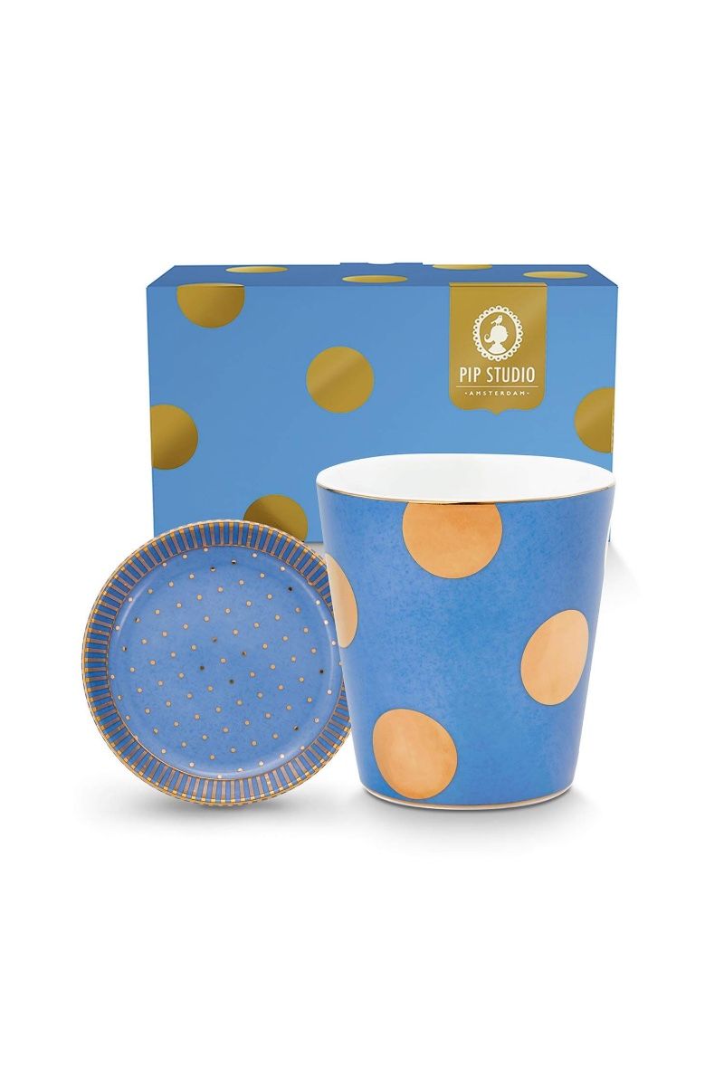 Set/2 Mug without Ear & Tea Tips Dot Delight Light Blue/Gold 290ml