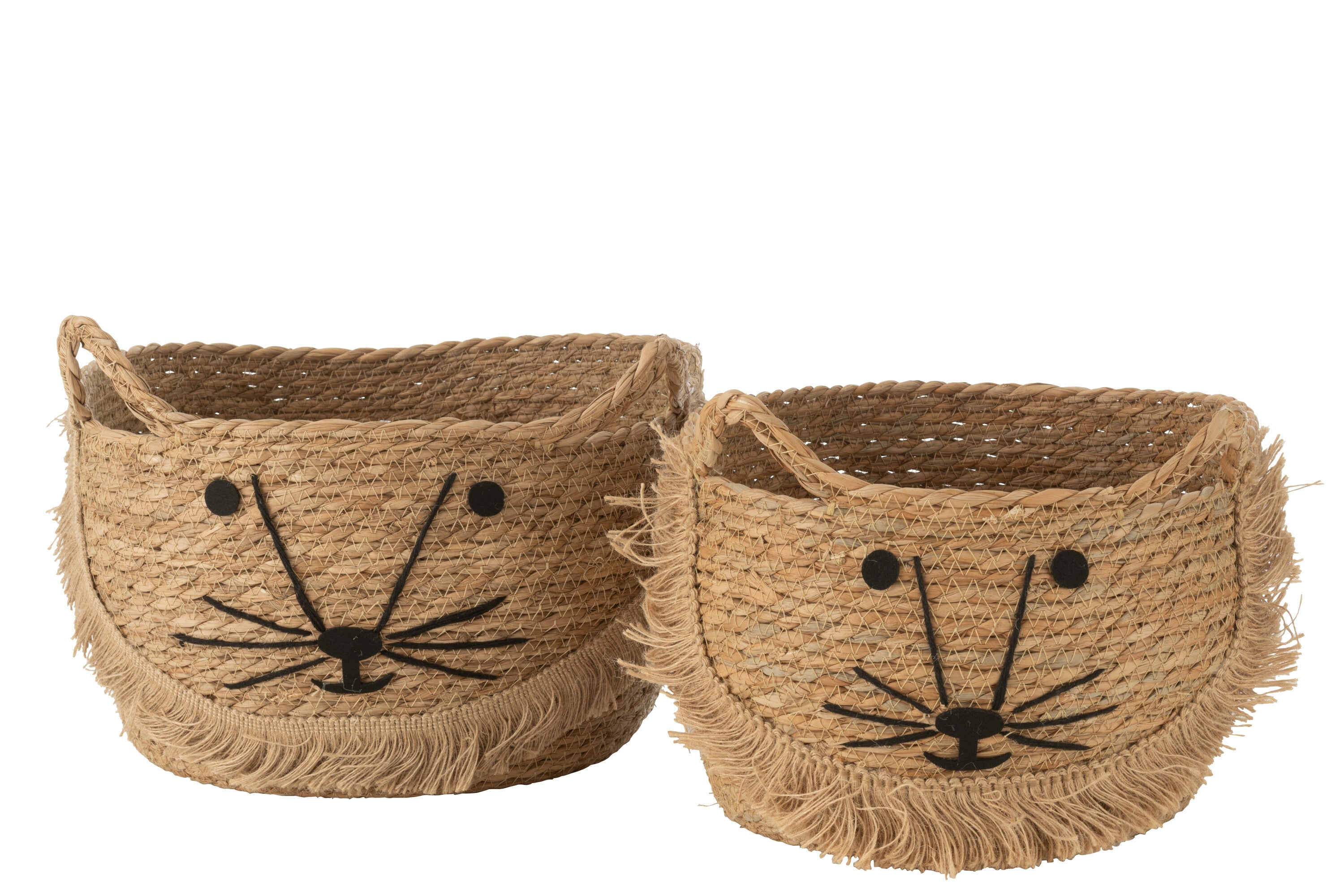 J-Line mand Kitty - riet - naturel zwart - set van 2