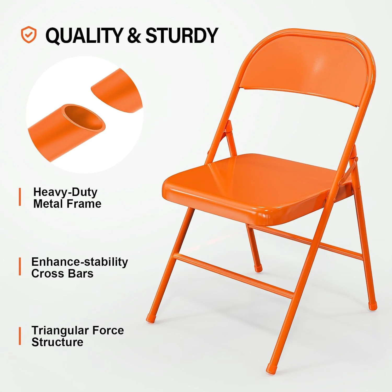 VINGLI Folding Chairs All Steel Metal Frame, Capacity 350 lbs, Durable Portable and Versatile for Indoor Outdoor Use, Black, Set of 8 - Image 32