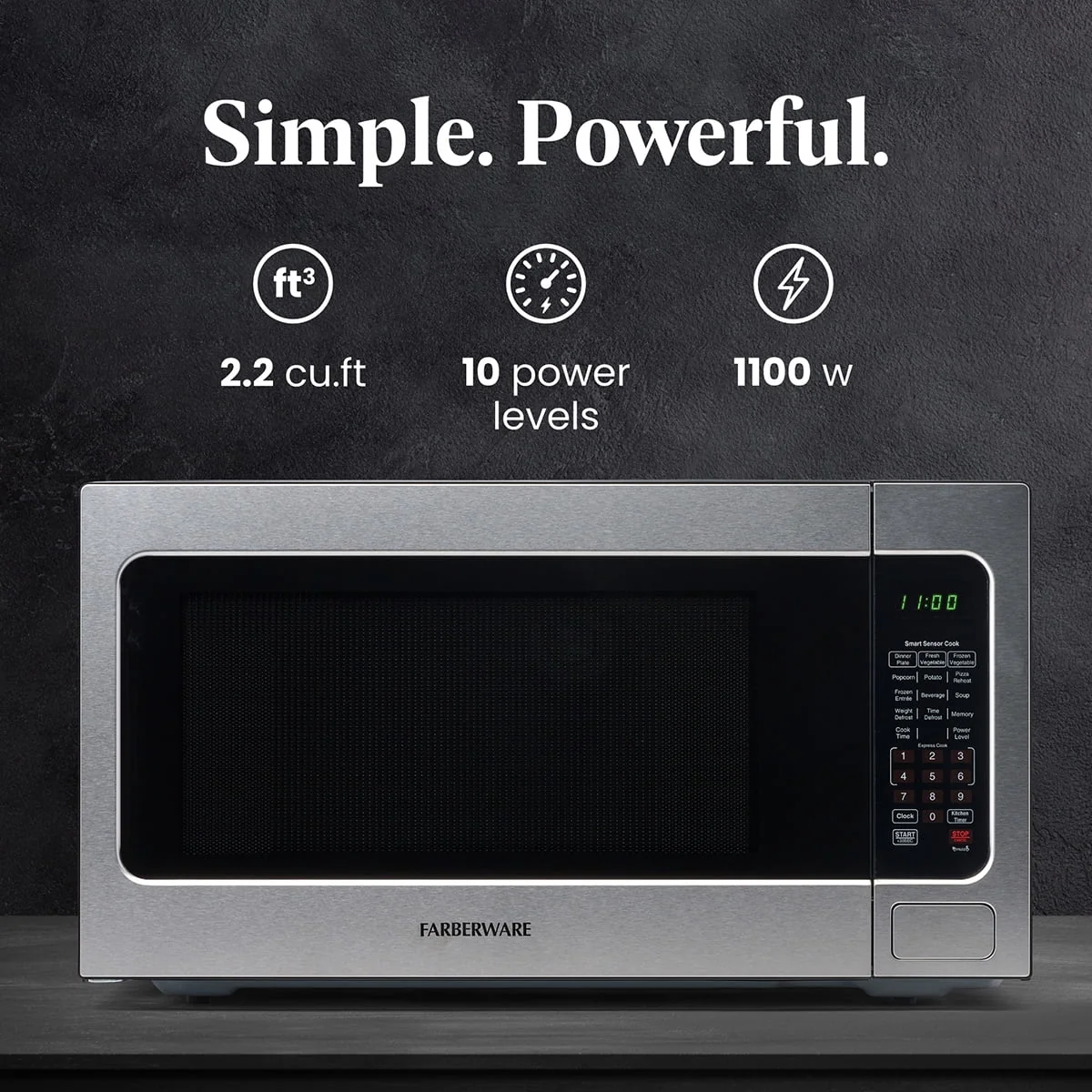 Farberware FMGZ09BKA 0.9 Cu. Ft. Microwave Oven, 900W, Digital Control, LED Display, 6 Cooking Presets, Black