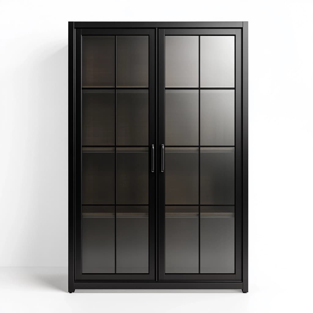 Vitrina alta para sala de estar en negro estructura de acero con puertas de vidrio diseño moderno 120x40x200 cm armario de almacenamiento