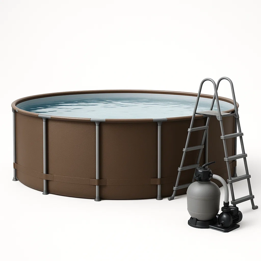 Piscina tubular redonda desmontable de acero 448x105 cm marrón/gris con filtro y escalera JJkGSMi281zC