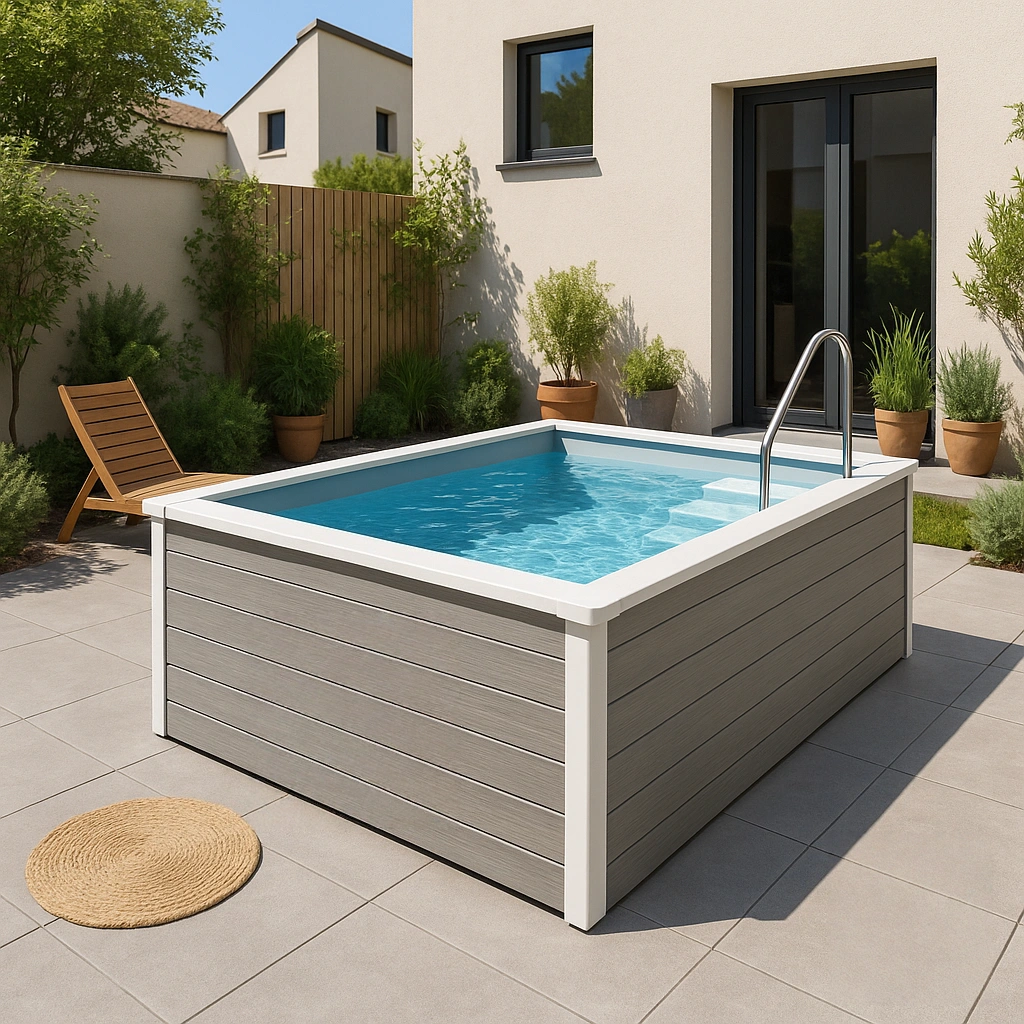 Piscina elevada rectangular gris claro de material compuesto para jardín o terraza 250cm x 200cm x 100cm