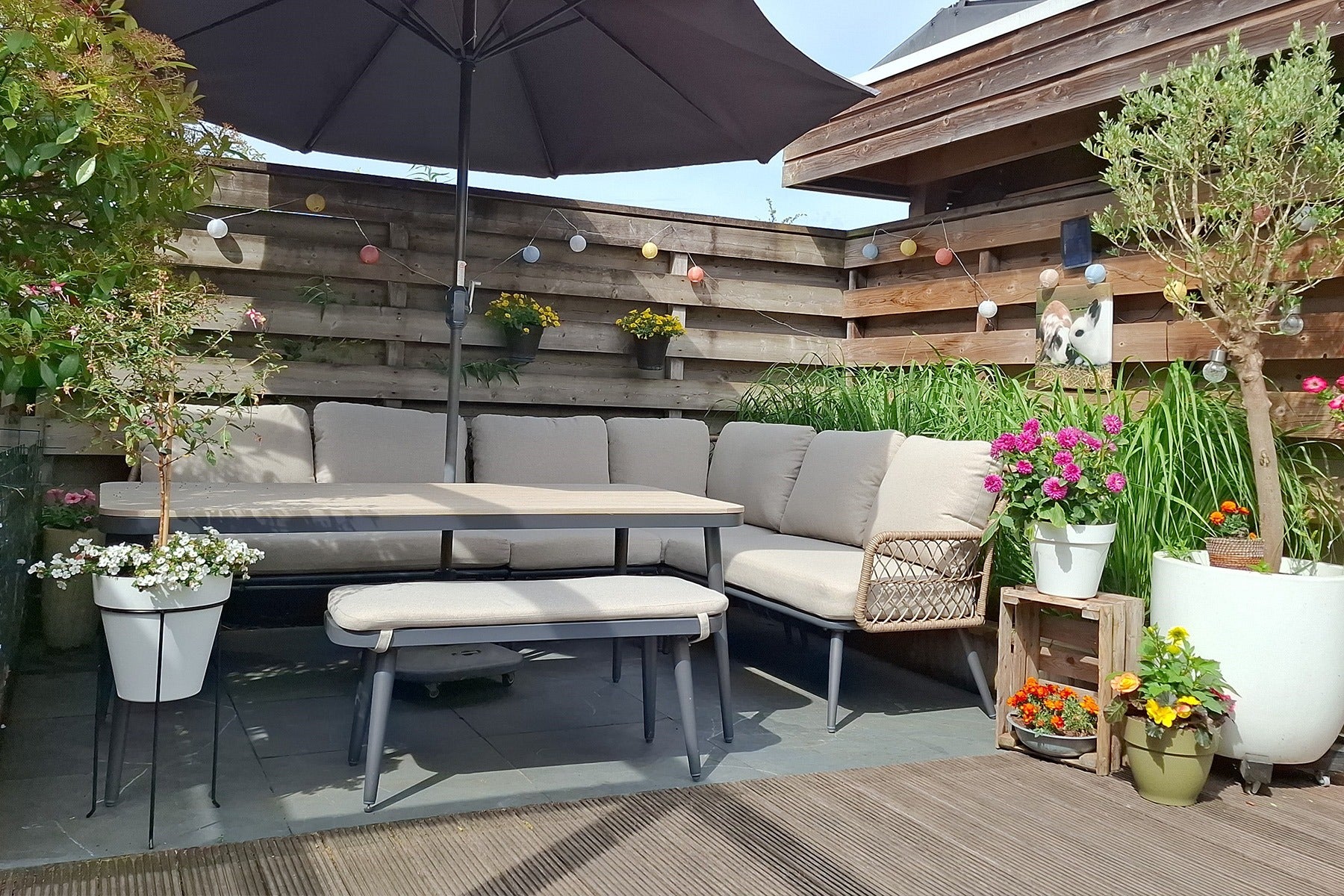 GI Allasio lounge-dining hoekset (5-delig) - Carbon black Zand