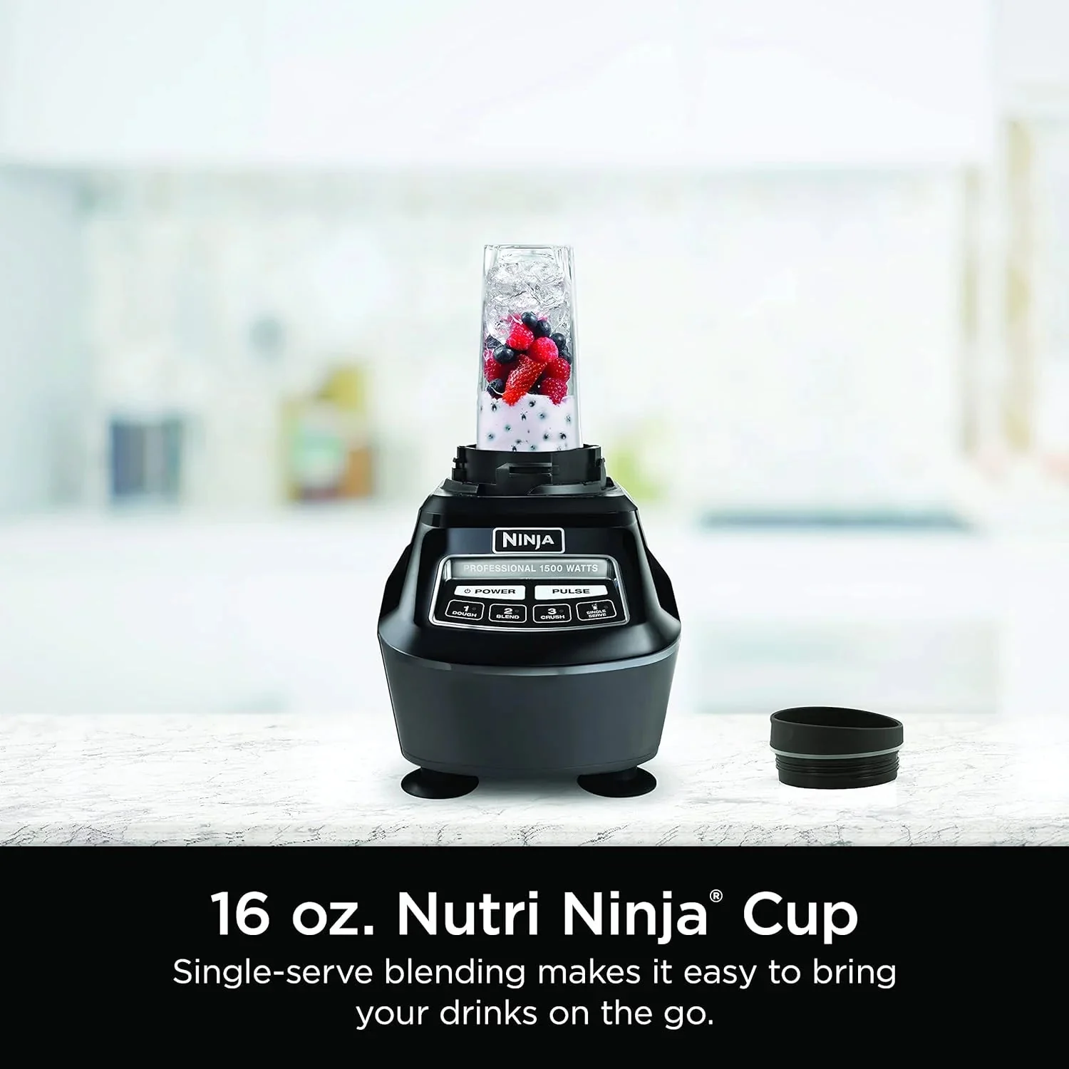 Ninja Blender, Mega Kitchen System, 1500W, 4 Functions for Smoothies, Processing, Dough, Drinks & More, with 72 Blender Pitcher, 64 Processor Bowl, 2 Nutri Cups + Lids, Black, BL770