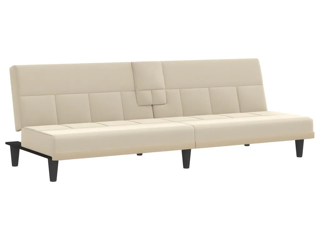 Sofá cama con portavasos tela crema
