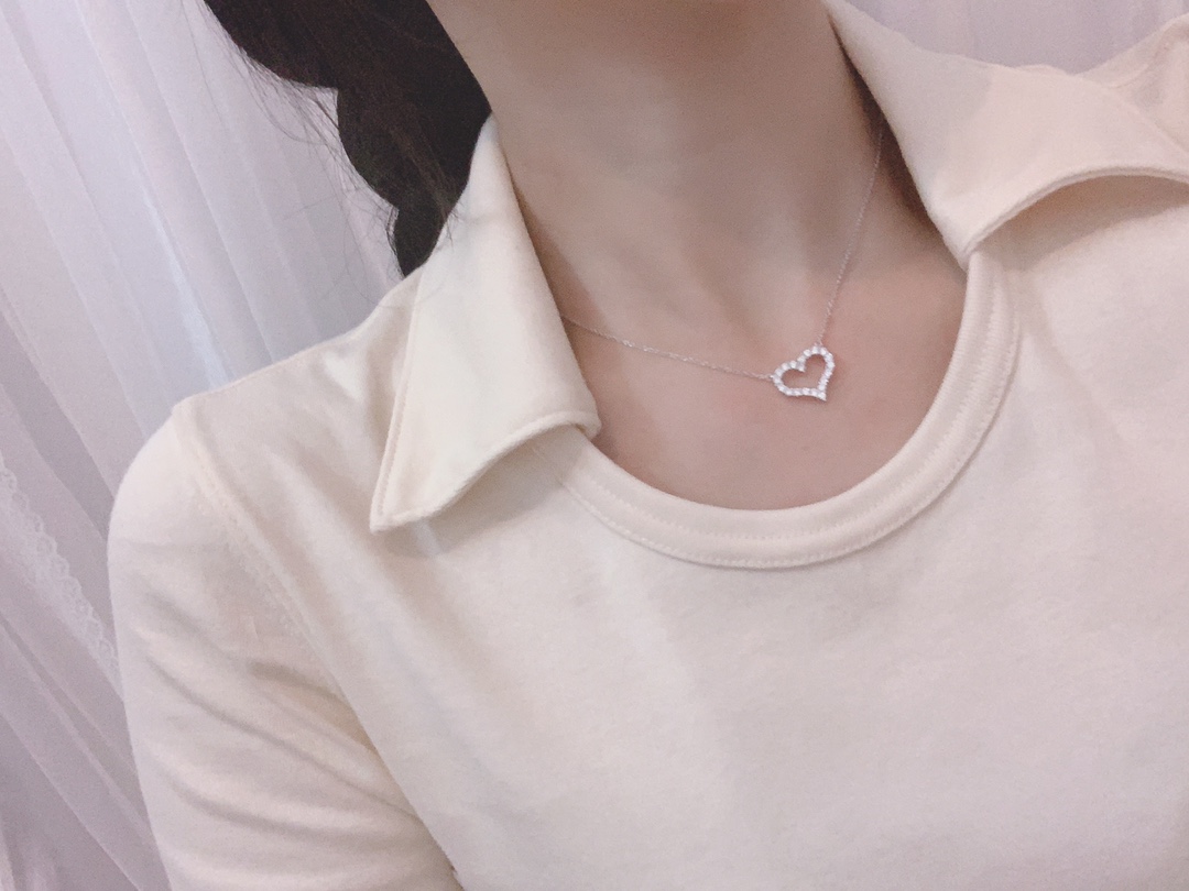 Tiffany Medium Full Diamond Love Heart Pendant Necklace - Original Replica Club