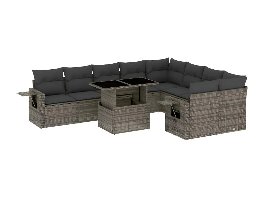 Set de sofás de jardín 10 pzas con cojines ratán sintético gris MVGJ84078