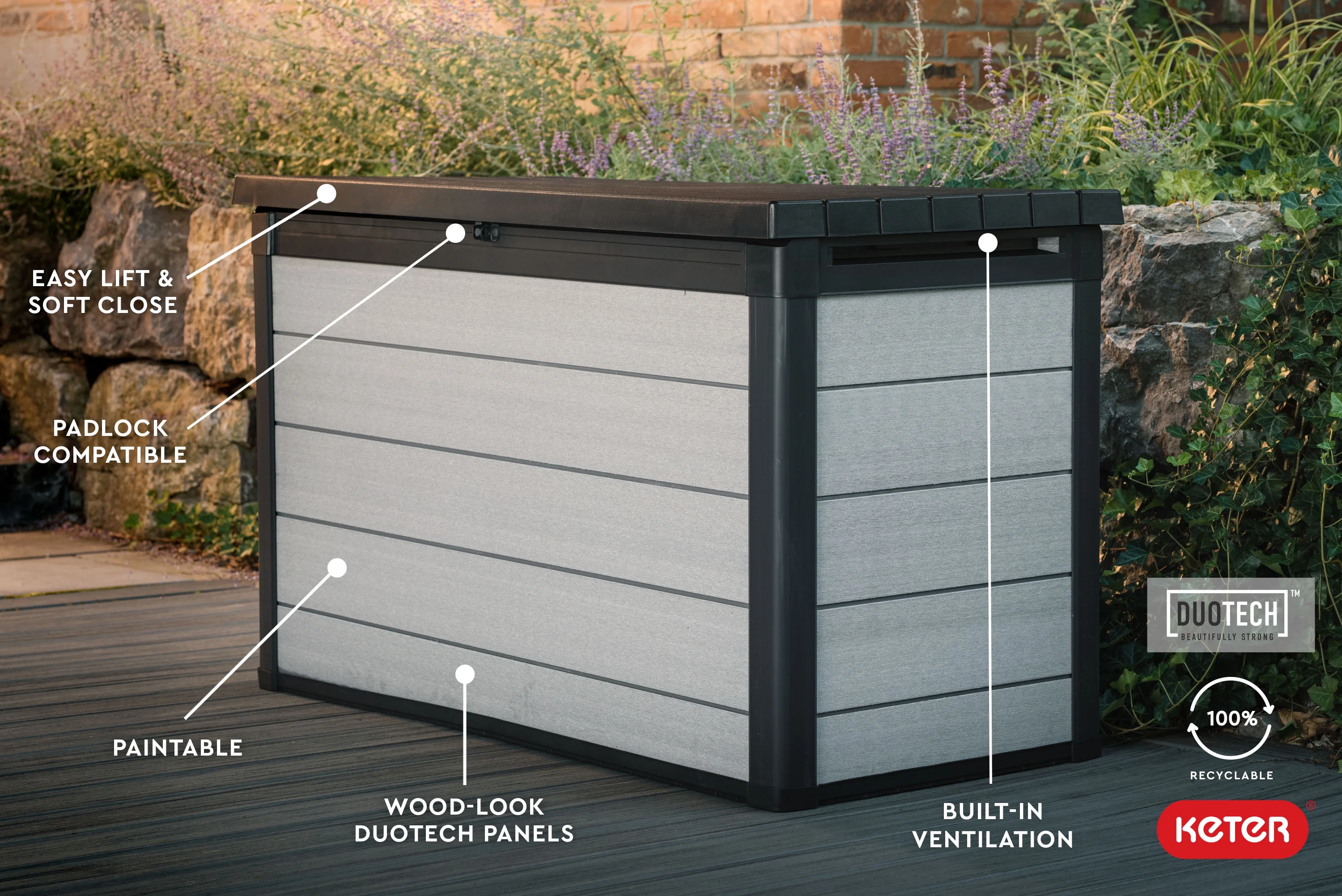 Keter Denali Grey 200 Gallon Durable Resin Outdoor Storage Deck Box Ideal Store Garden Tools and Pool Toys, Grey - Image 10