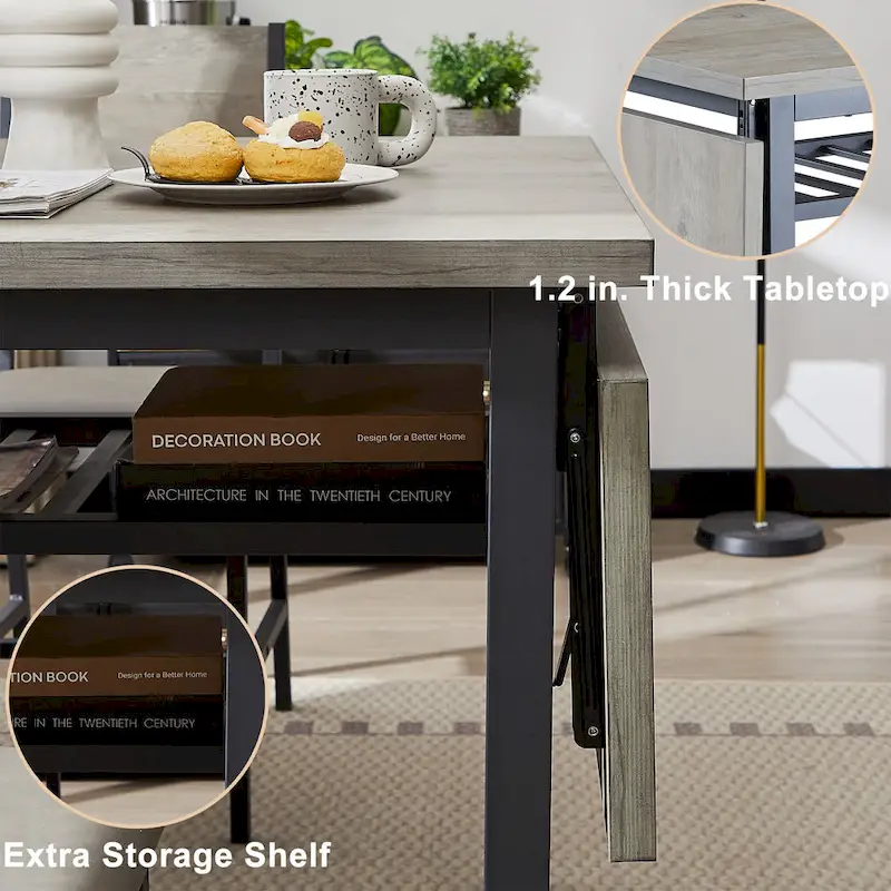 Contemporary Industrial 63.2" Extendable Dining Table with Drop Leaf, Accommodates 6