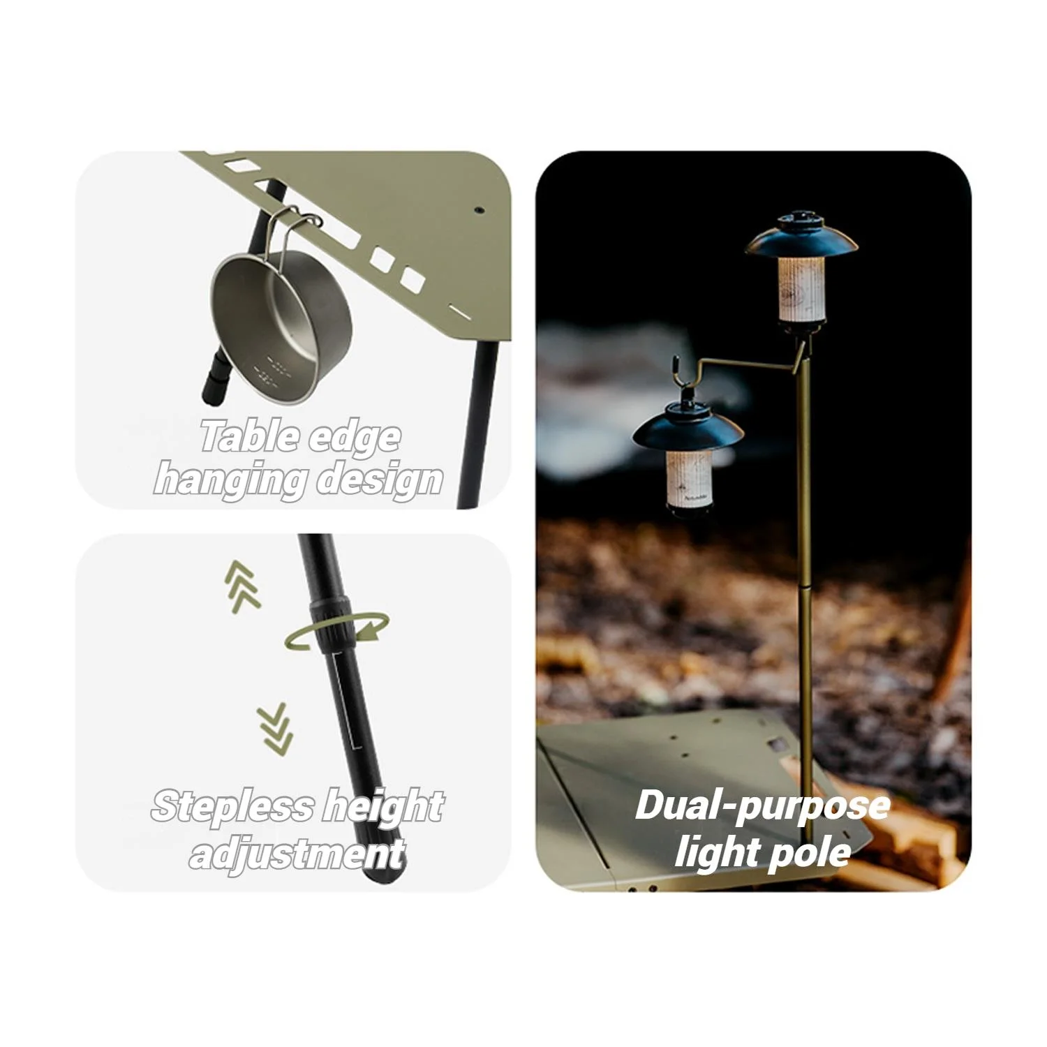Naturehike, Portable Camping Table, Outdoor Detachable Tactical Camping Table, Lightweight Aluminium Camping Table with Light Pole, Adjustable Height - Image 10