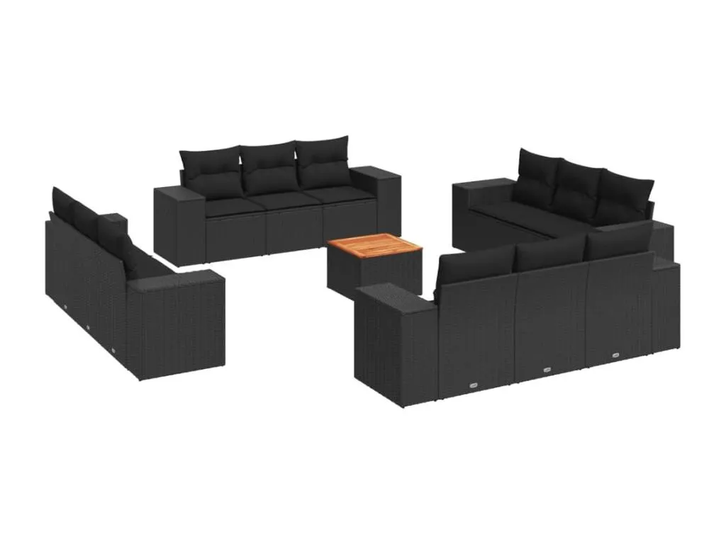 Set de 13 piezas de sofás de jardín con cojines en ratán sintético negro JS2522538