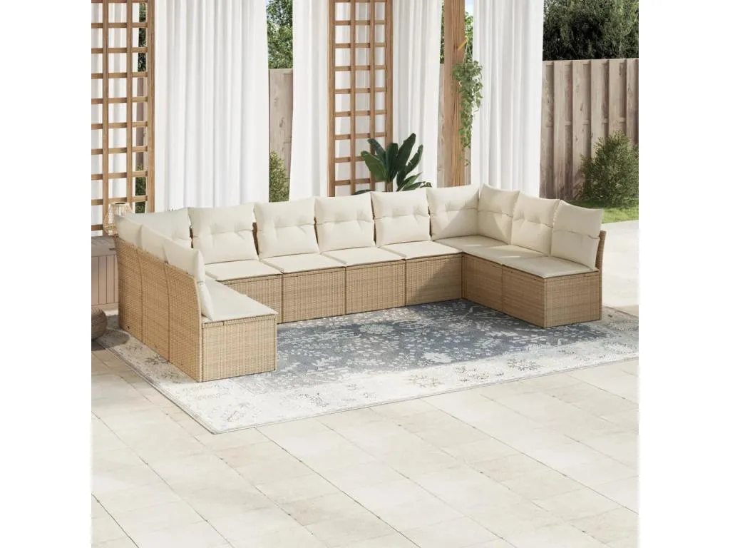 Juego de sofás jardín con cojines beige 10 pzas ratán sintético JQQS91576