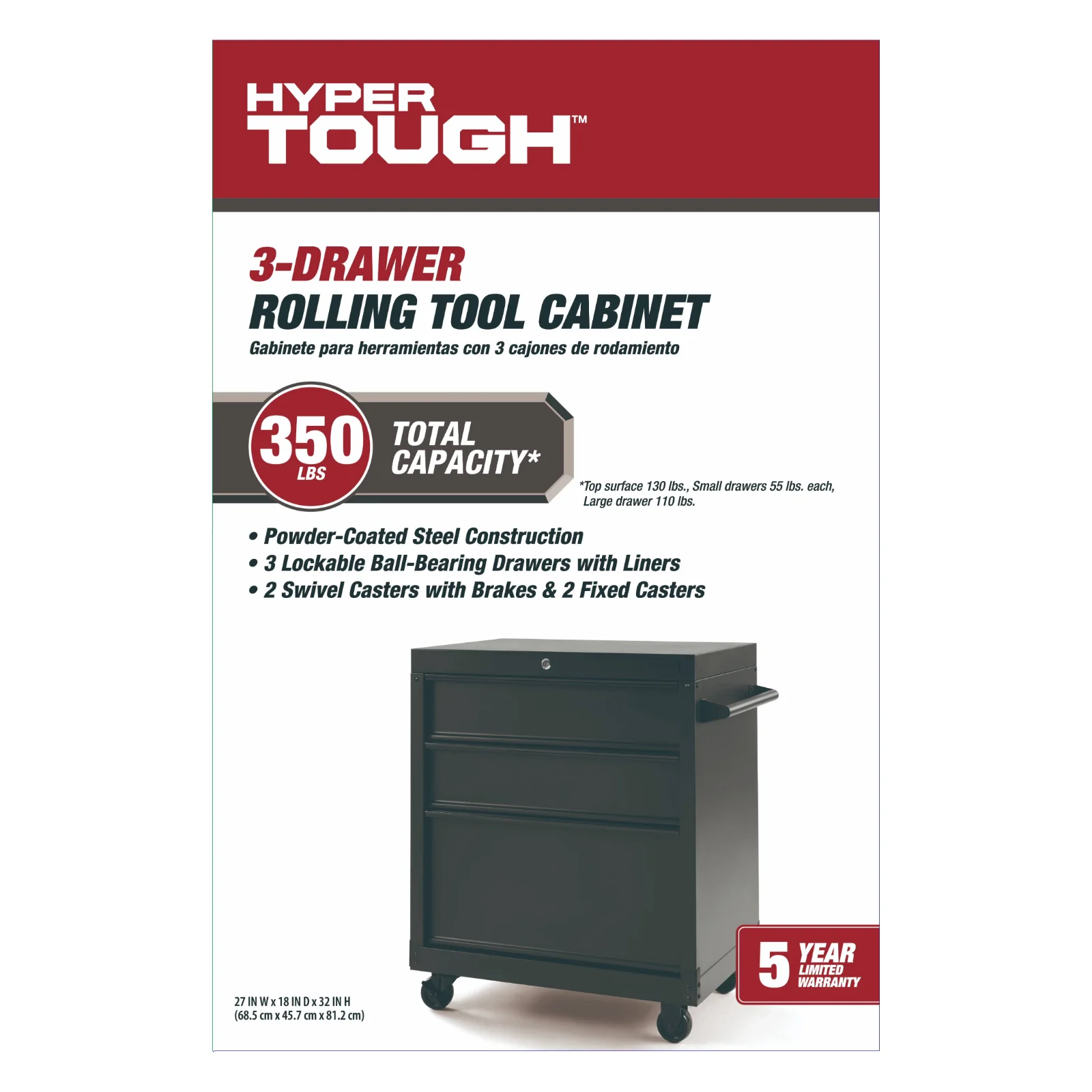 Hyper Tough 27-inch 3-Drawer Rolling Tool Cabinet, Black - Image 8