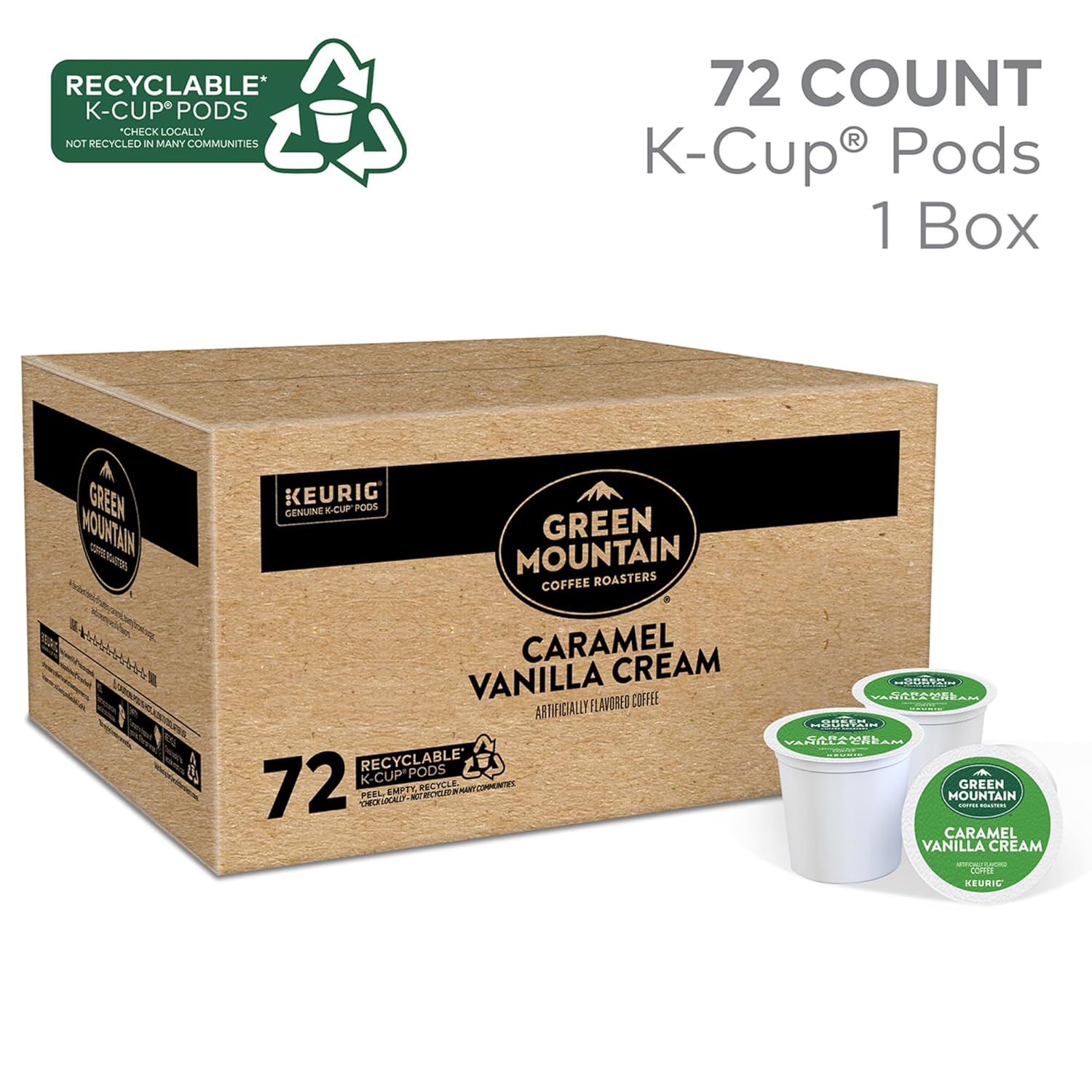 Green Mountain Coffee Roasters Caramel Vanilla Cream Keurig Single-Serve K-Cup pods. Light Roast Coffee. 72 Count