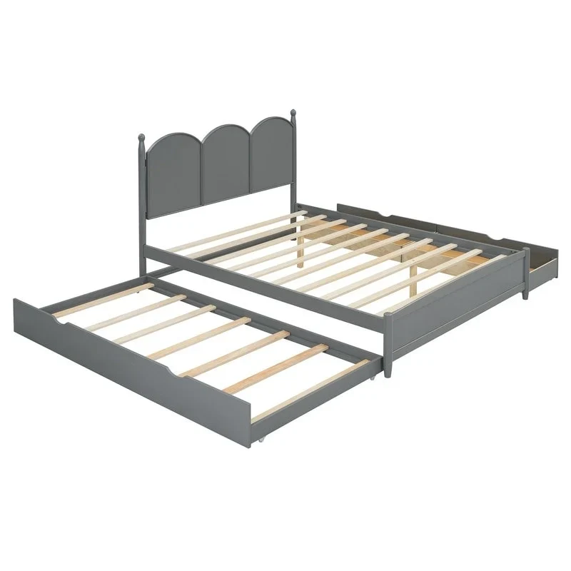 Queen Size Platform Bed with Vintage Headboard - Multifunctional Storage Frame Featuring Twin XL Trundle & 2 Drawers