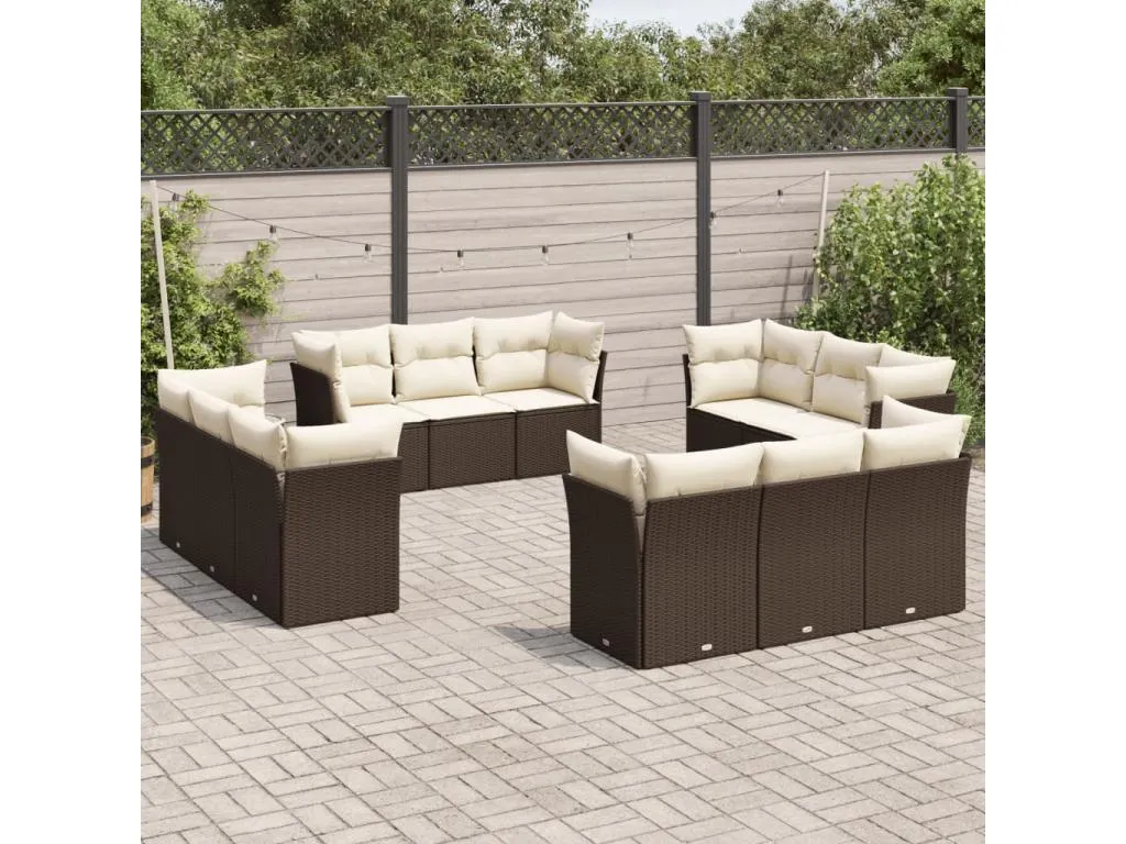 Set de sofás de jardín y cojines 12 pzas ratán sintético marrón