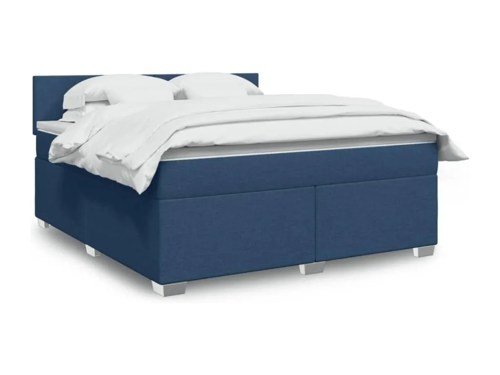 Cama box spring con colchón tela azul 180x200 cm mqx3519658
