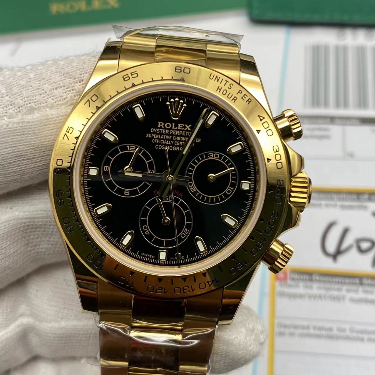 Best Swiss Clone Replica Rolex Daytona Gold Black Dial