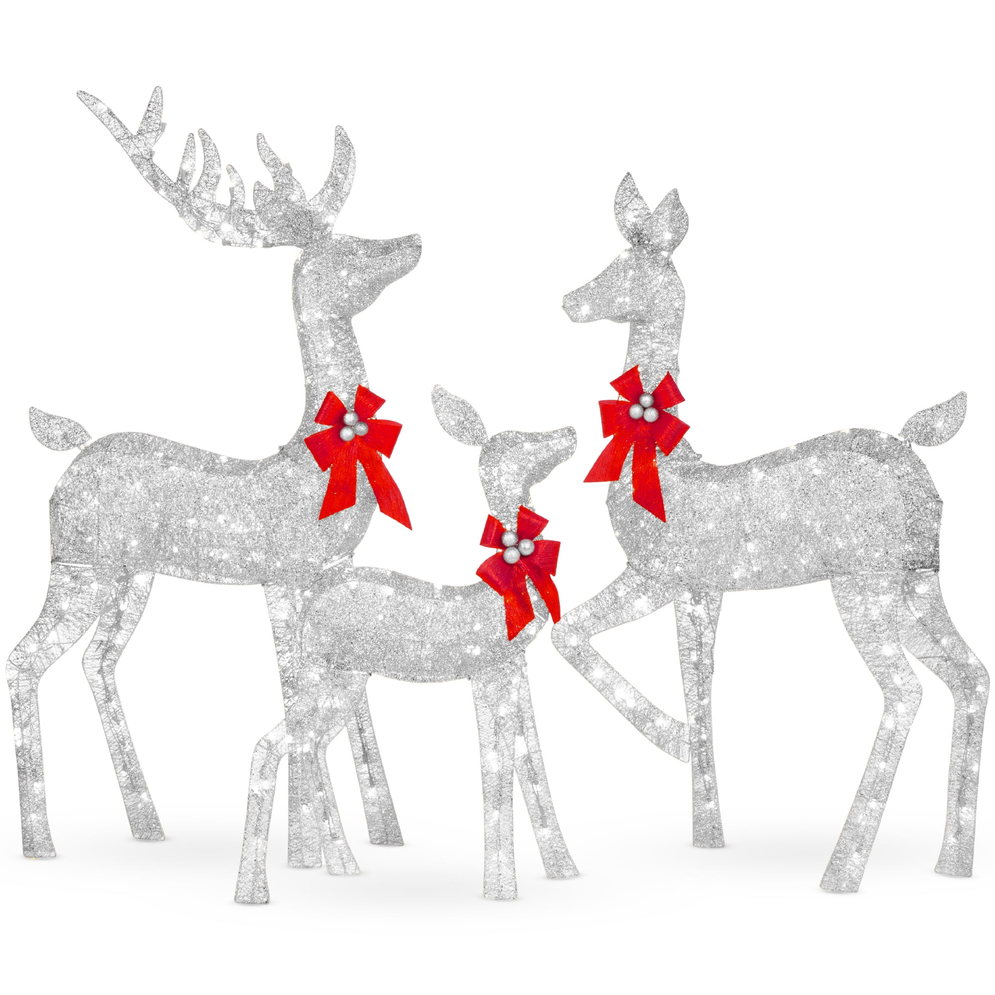 Best Choice Products 6.5ft 3-Piece Lighted Christmas Deer Set Outdoor Yard Decoration w/ 385 LED Lights, Stakes - Gold - Image 3