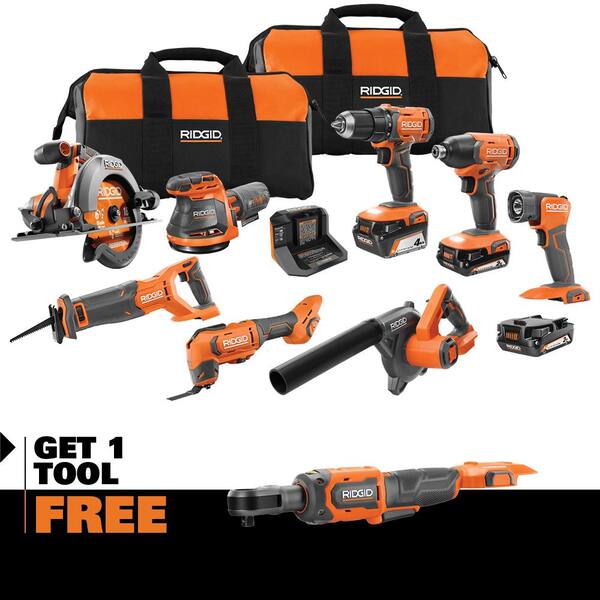 18V Cordless 8 - Tool Combo Kit with (3) Batteries, Charger, and Bag with 18V 3/8 In. Ratchet