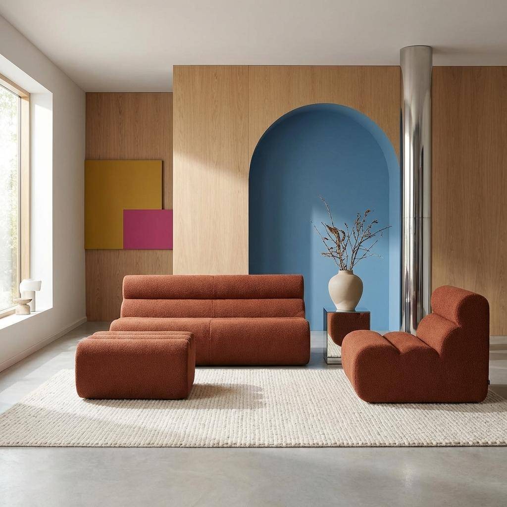 Nova borreguito - Sofá modular de borreguito con reposapiés, 3 plazas