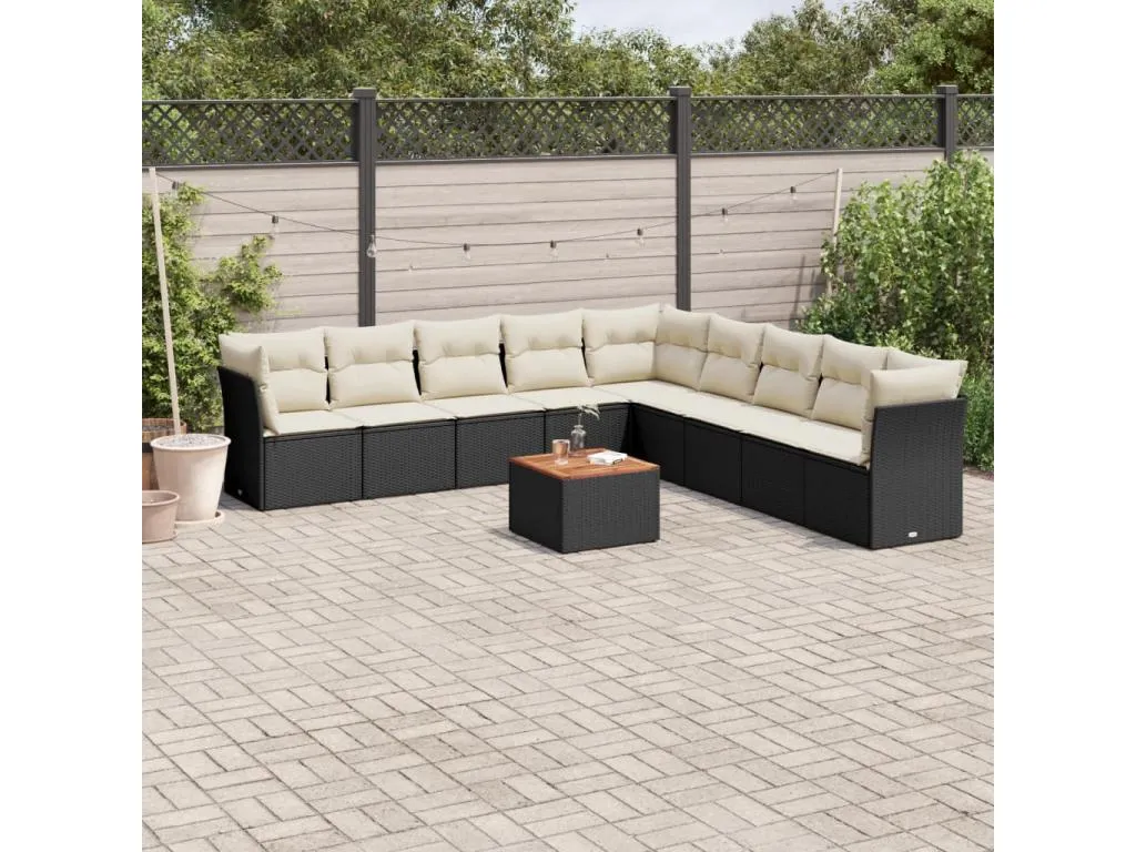 Set de sofás de jardín 10 pzas cojines ratán sintético negro 90493TQTD