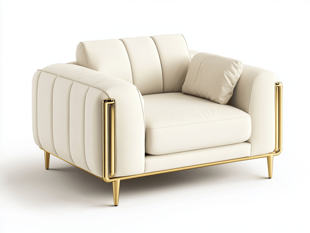 Sillón elegante en color crema con detalles dorados y cojín decorativo, estilo moderno, 92x85x78cm