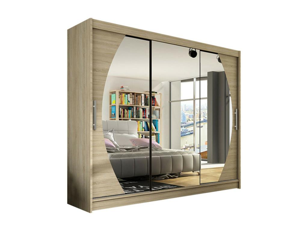 Armario Atlanta 130, Roble Sonoma, 215x250x58cm, Puertas de armario: Correderas