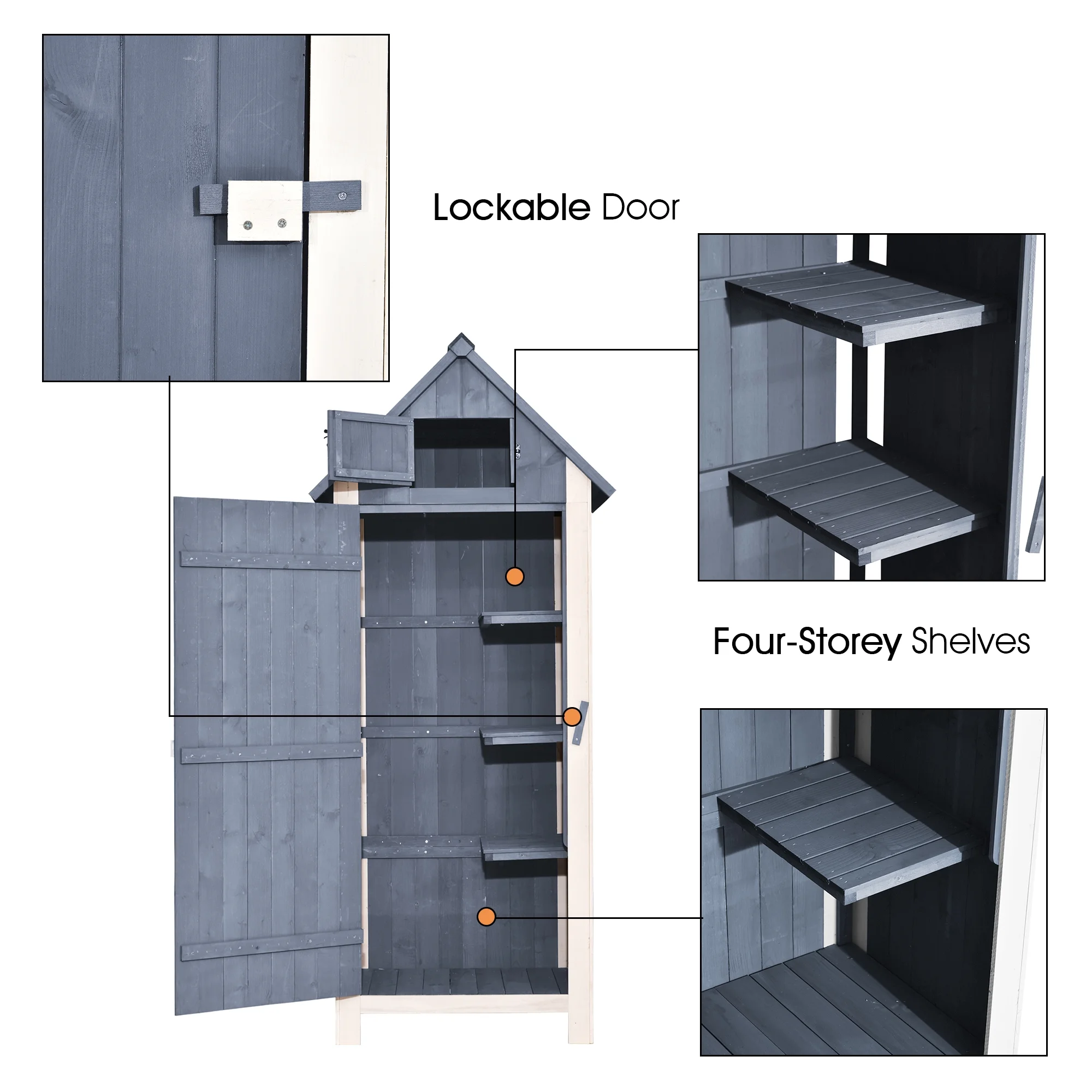 Mcombo Outdoor Storage Cabinet, Wood Garden Tool Shed (70" Tall) 0770EY - Image 4