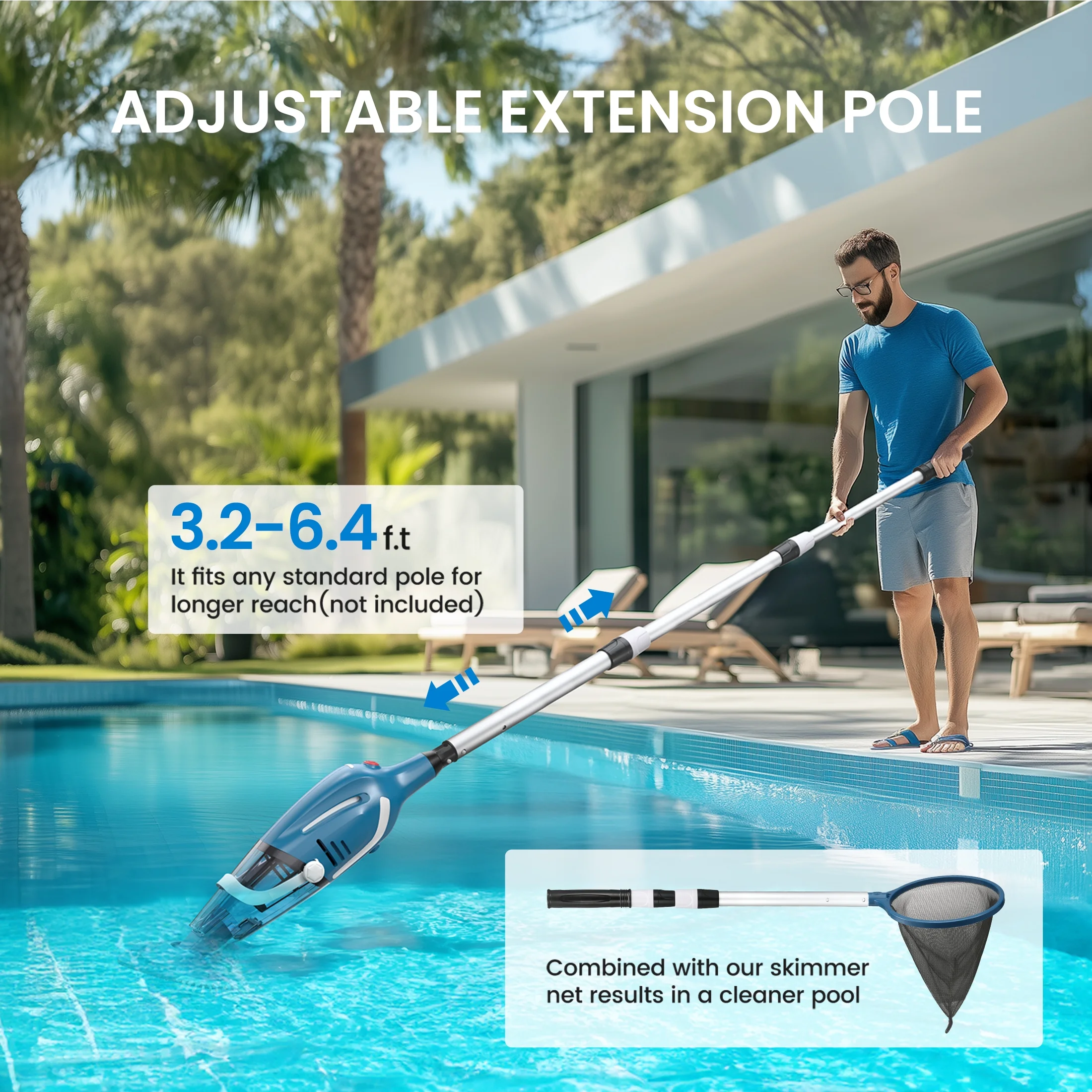 Cordless Pool Vacuum Cleaner, Handheld Pool Vacuum with 80-Minute Runtime for Above & In-Ground Pools, Spas and Hot Tubs, Strong Suction Power, Fast Charging - Image 4