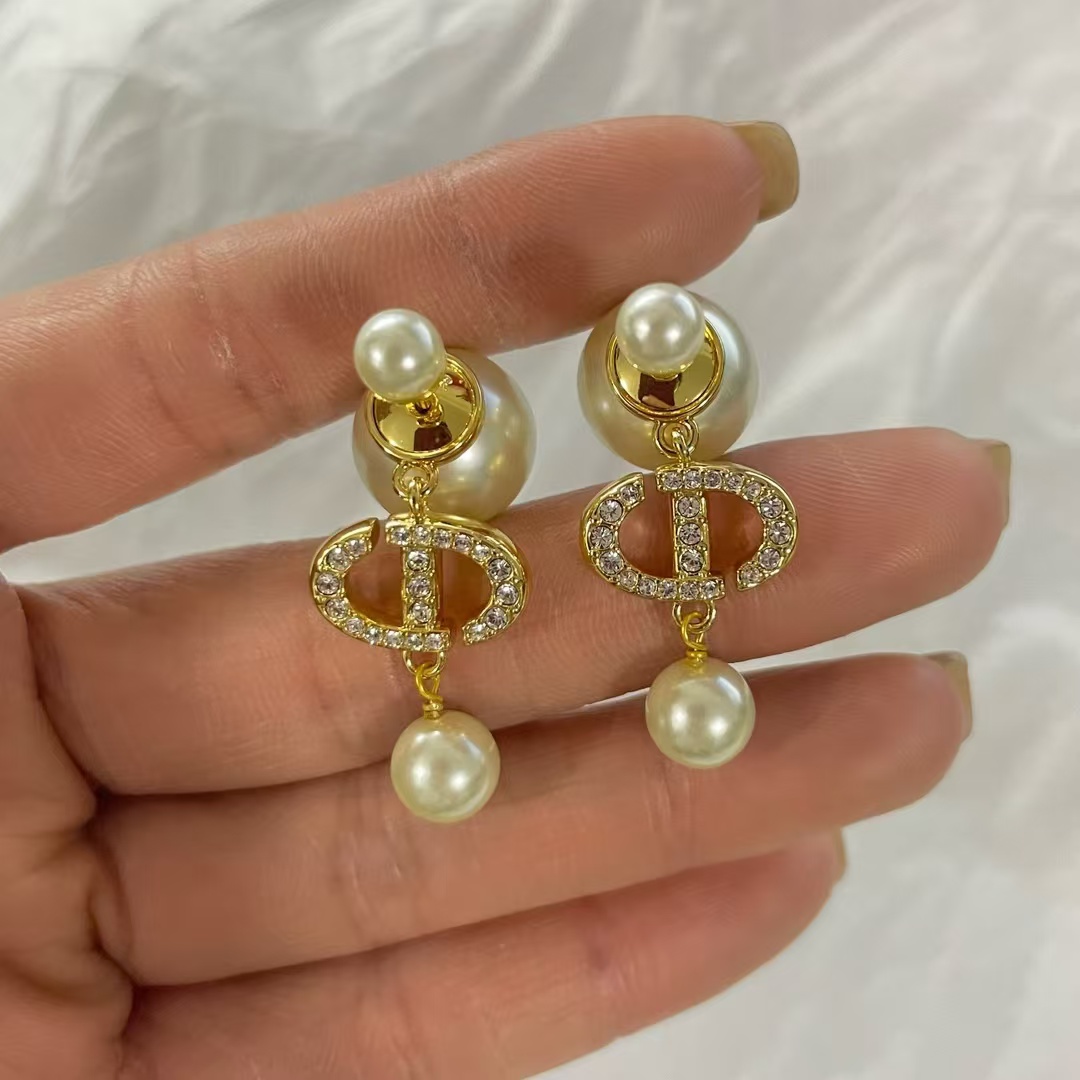 Dior Diamond CD Pearl Drop Earrings - Original Replica Club