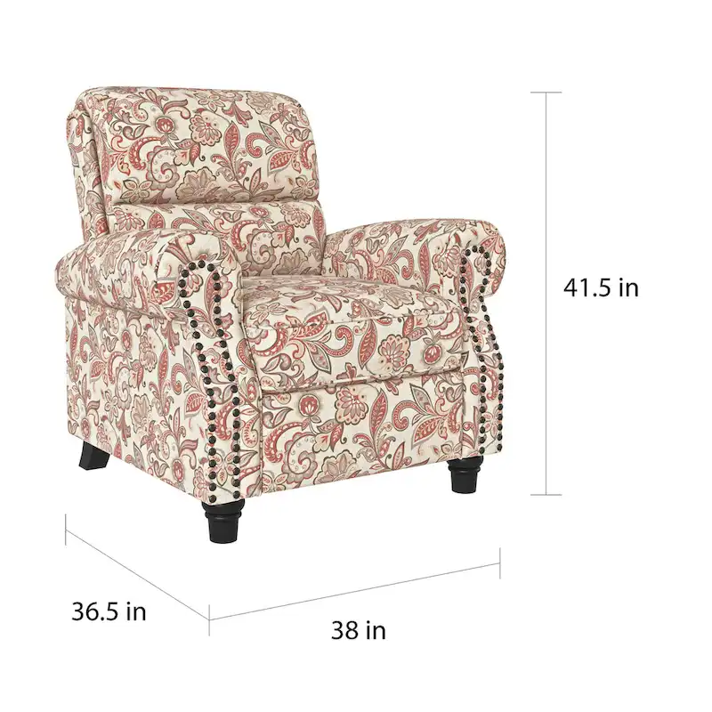 Push Back Recliner Chair with Padded Cushion and Solid Wood Legs