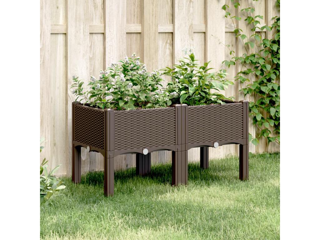 Jardinera con patas PP marrón 80x40x42 cm