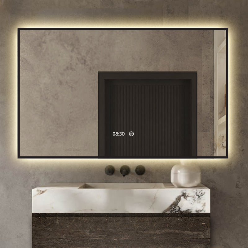 Vtw Living - Badkamerspiegel met Verlichting Rand Zwart - 120 x 60 cm