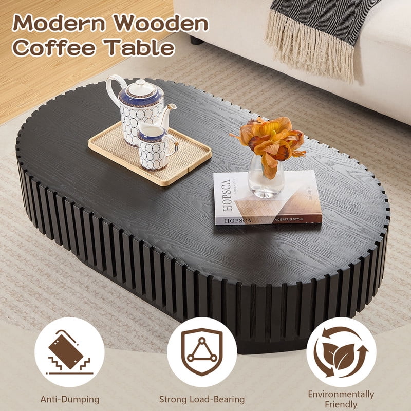 FFH 43.7 inch Oval Coffee Table for Living Room,Handcraft Rustic Corner Coffee Table Nature Wood Relief Sturdy Pedestal for Apartmen,Side Table Centre Table,Nature Wood - Image 91