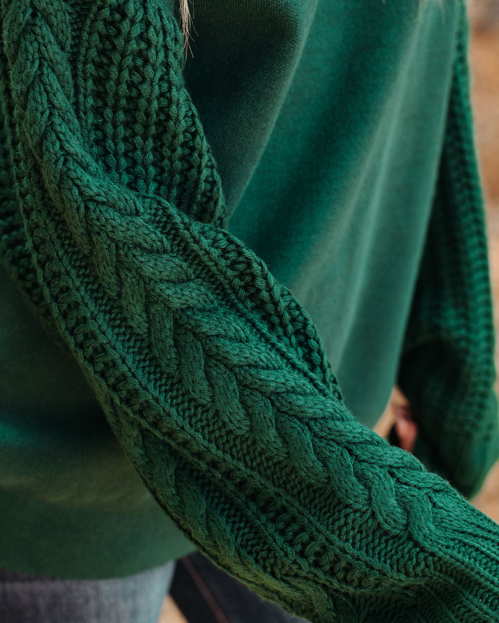 Luke Contrast Cable Knit Sweater - Hunter Green - Se7enfashion