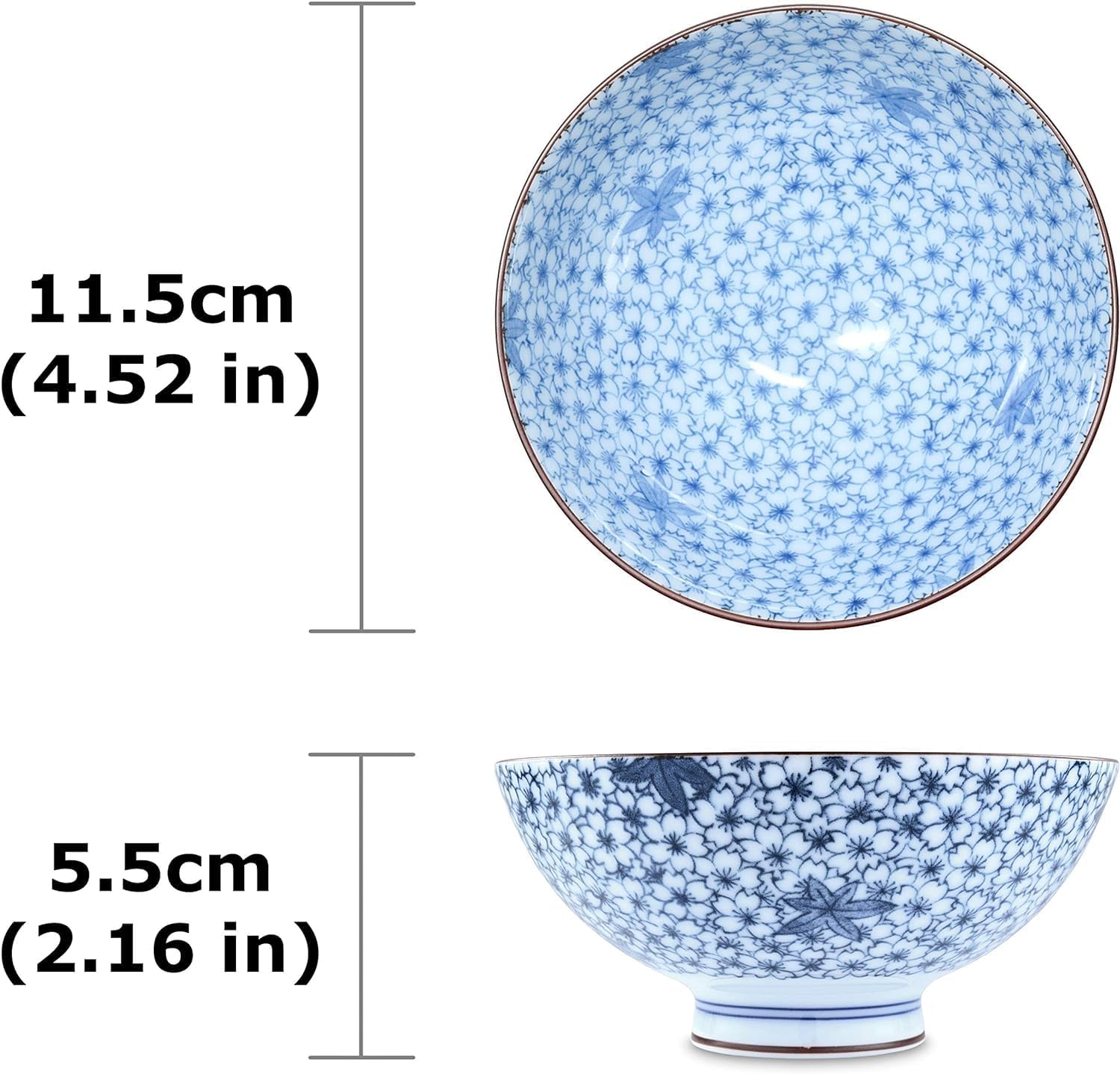 Japanese Handcrafted Rice Bowl, Authentic Mino Ware Pottery, Aie gawari Chawan, set of 5