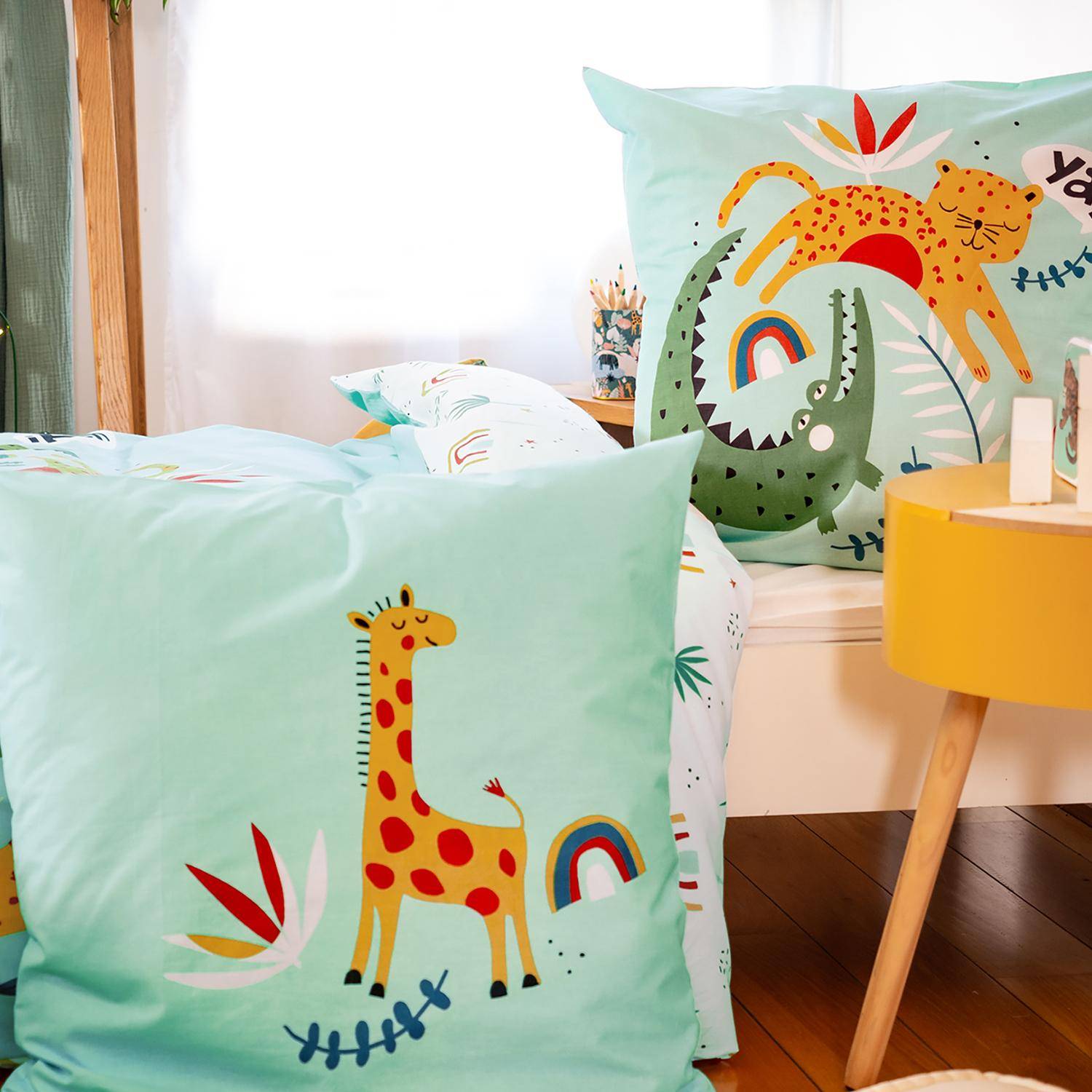Tanzania - Juego de cama de algodón reversible estampado sabana/arcoíris, 140cm