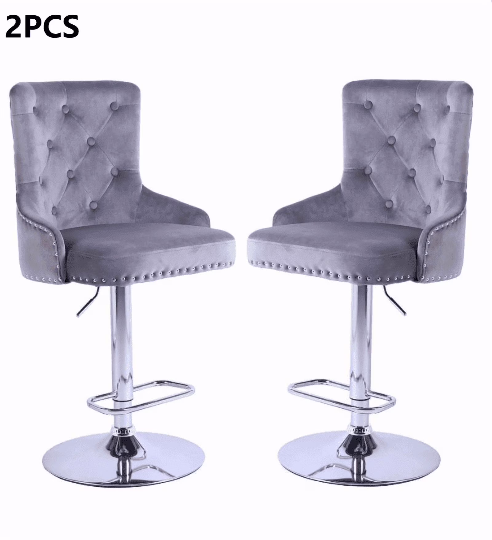 Alexent  2PCS Swivel Bar Stools, High Back, Button Tufted, Silver Footrest and Nailhead Trim Swivel Bar Chairs for Kitchen, Bar Velvet Upholstered Bar Stools, Dark Blue