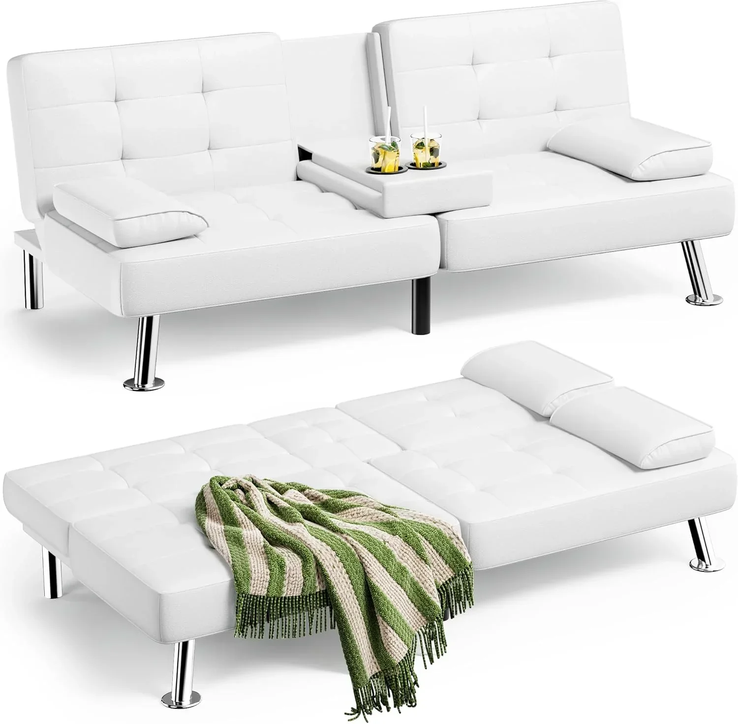 Homall Futon Sofa Bed Leather Futon Couch with Armrests Adjustable Recliner Sleeper Sofa Bed